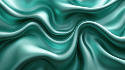Obraz premium green satin fabric in soft waves background,cartoon illustration style