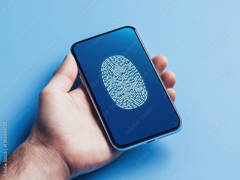 Poster mobile device with biometric authentication feature for secure banking transactions