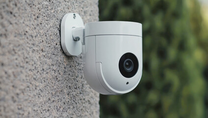 Surveillance camera mounted on wall for security monitoring