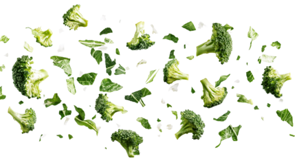 falling broccoli isolated on white or transparent png