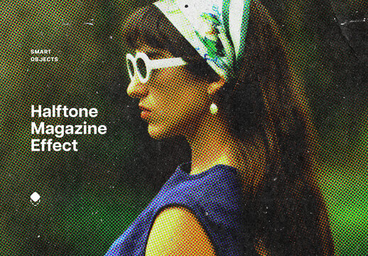 Halftone Magazine Photo Effect Mockup