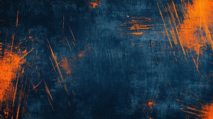 Abstract orange grunge scratch texture on a dark blue background, suitable for sportswear and extreme sports themes. This design provides a bold and energetic aesthetic