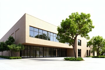public education and private education concepts. modern brick school building with large windows