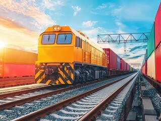 Obraz premium Smart Rail Cargo Network with AI Powered Logistics for Efficient Transportation Solutions