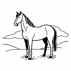 A majestic horse in a sleek black-and-white vector style.
