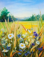 Floral summer background with field.