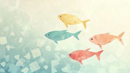 Naklejka premium Four colorful fish swimming together in an abstract aquatic scene