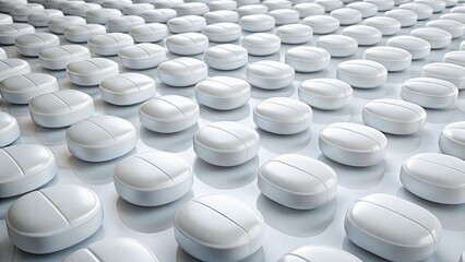 Fototapeta premium Isolated white matte pills, arranged neatly; showcasing pharmaceutical drugs for healthcare.