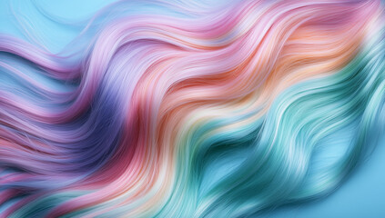 Fototapeta premium Vibrant Pastel Rainbow Colored Hair on Light Blue Background