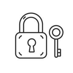Outline padlock with key icon isolated.