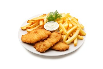 Plate food fish white background.