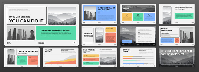 Modern presentation template set. Creative presentation background, brochure cover design, brand guidelines, proposal presentation, annual report, company profile, pitch deck.