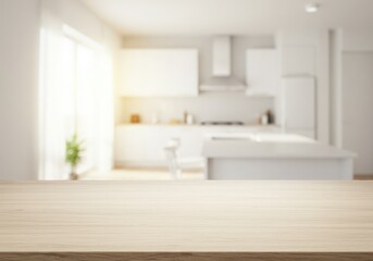 Modern kitchen mockup table interior in a luxury home with stylish design, windows, furniture, and a spacious layout