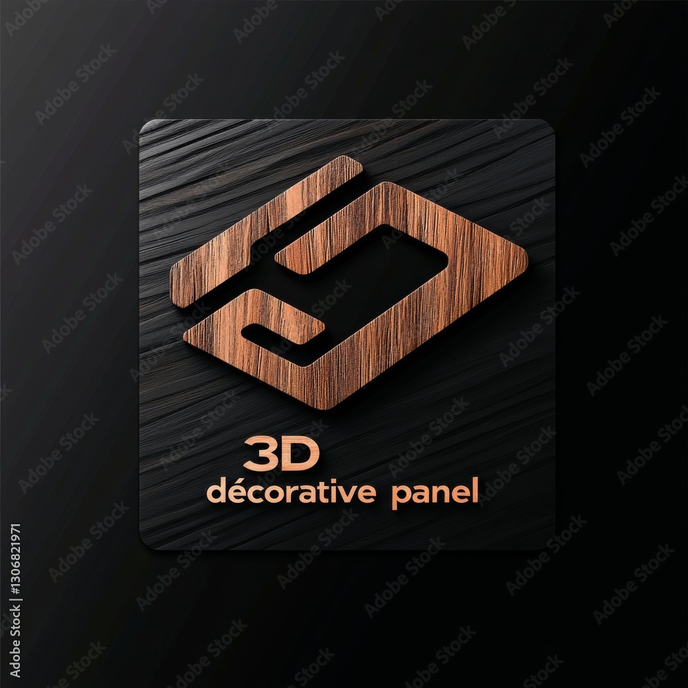Poster elegant wooden 3d logo on textured dark panel - modern interior design element with a rustic touch
