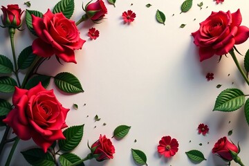 Elegant background with vibrant red roses and green leaves, elegant, red roses, floral