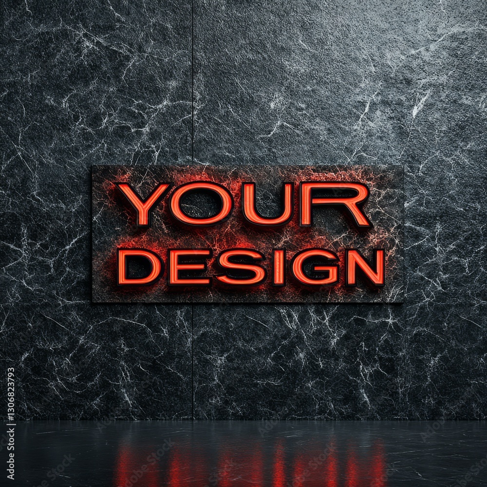 Aufkleber Neon Text on Marble: Showcase Your Design with Style and Boldness in a Modern and Dark Environment.