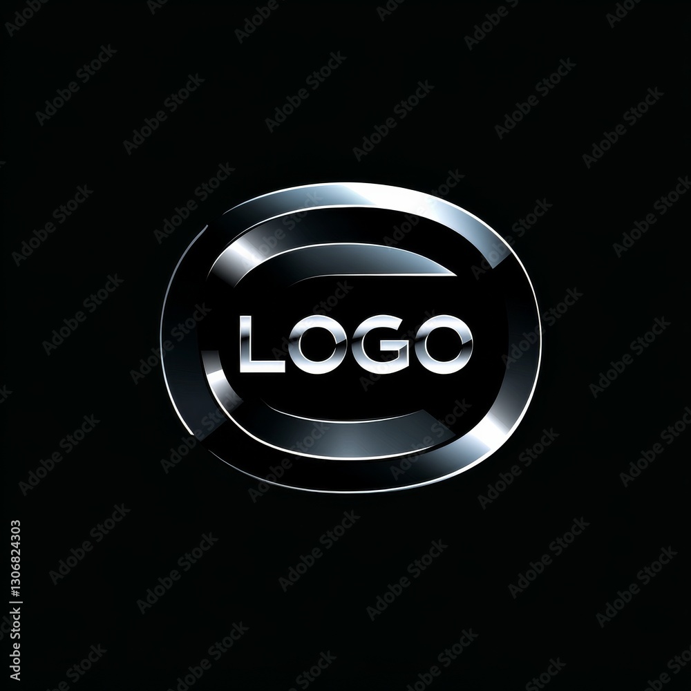 Poster sleek and modern: a chrome logo design with elliptical accents on a deep black background for brandi