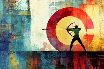 Archer Ready to Shoot in Abstract Colorful Background Art