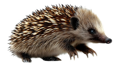 Obraz premium Hedgehog Walks Gently, Isolated on White Background