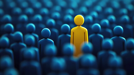 Fototapeta premium Yellow Figure in the Center of Blue Figures Ocean
