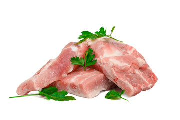 Żeberka wieprzowe kawałki z kością na białym tle