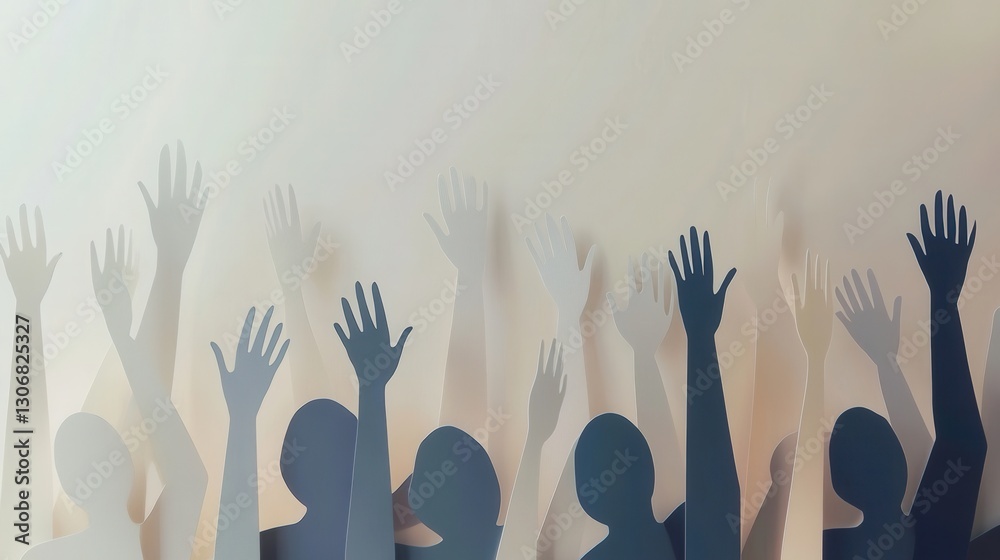 Poster Silhouettes of people uniting in minimalistic paper art with soft gradients and clean lines for modern design Generative AI