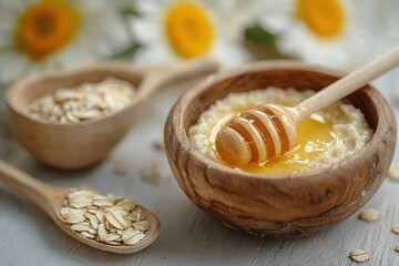 Fototapeta premium Natural Exfoliating Mask Preparation With Honey and Oatmeal for Radiant Skin Care