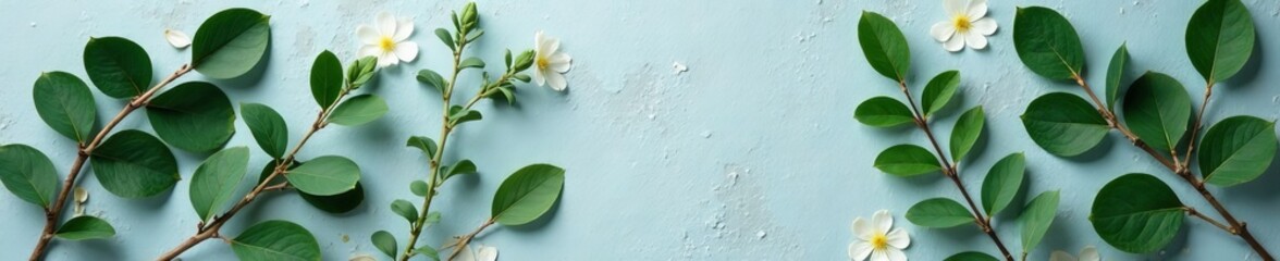 Eucalyptus leaves and branches arranged in a flat lay bouquet on a rustic background, bouquet, flat lay, natural