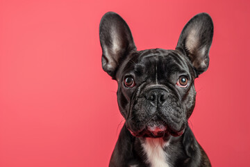 Fototapeta premium French Bulldog dog on minimalistic colorful background with Copy Space. Perfect for banners, veterinary ads, pet food promotions, and minimalist designs.