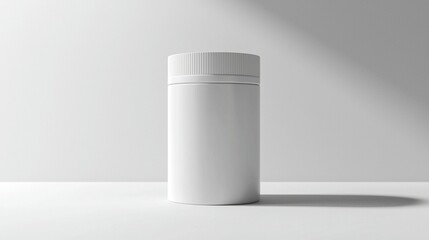 White cylindrical container mockup on white background with shadow.