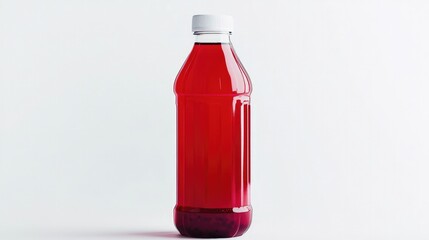 A clear plastic juice bottle with a secure white cap, filled with vibrant blueberry juice, displayed on a bright white background