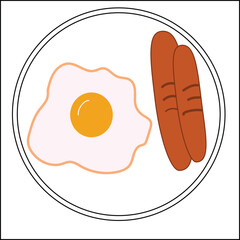 Fried egg and sausage illustration vector