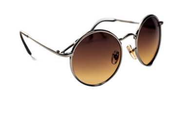 A pair of round sunglasses with a metal frame, isolated on a empty plain background