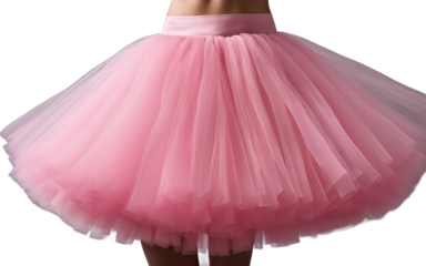 A pink tutu skirt with multiple layers of tulle, isolated on a empty plain background
