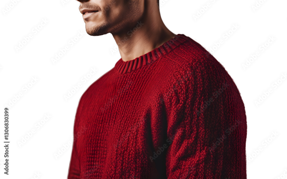 Poster A red wool sweater with a round neckline, isolated on a empty plain background
