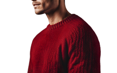 A red wool sweater with a round neckline, isolated on a empty plain background