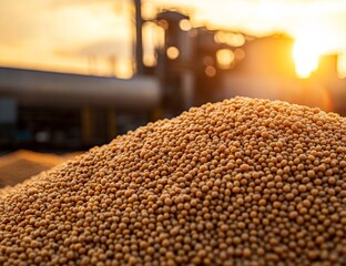 Soybean Pile at Sunset Industrial Site