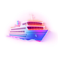 Ferry boat holographic 3D icon. neon symbol vector illustration isolated on white background. Generative AI
