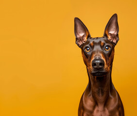 German Pinscher dog on minimalistic colorful background with Copy Space. Perfect for banners, veterinary ads, pet food promotions, and minimalist designs.