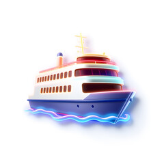 Obraz premium Ferry boat holographic 3D icon. neon symbol vector illustration isolated on white background. Generative AI