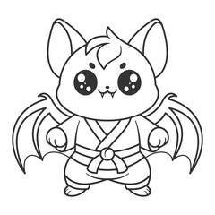 Cute bat doing martial arts stance, for coloring