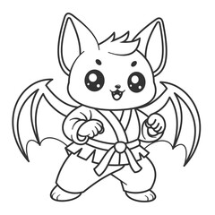 Cute bat prepares to learn martial arts, for coloring