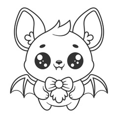 Cute fat bat wearing a bow tie, for coloring