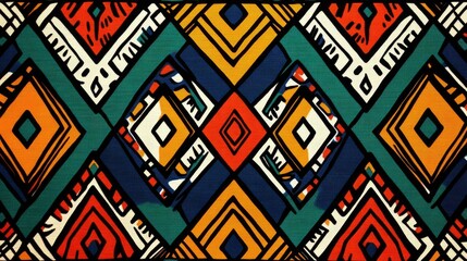 Abstract South African pattern with high-detail zigzags and diamonds, reflecting the influence of Zulu craftsmanship in a bold and colorful textile print