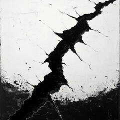 Fototapeta premium Abstract black and white artwork depicting a dramatic crack on a textured surface