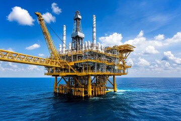 A drilling rig offshore, extracting oil from deep under the ocean