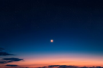 Celestial beauty of a serene night sky with bright moon and twinkling stars