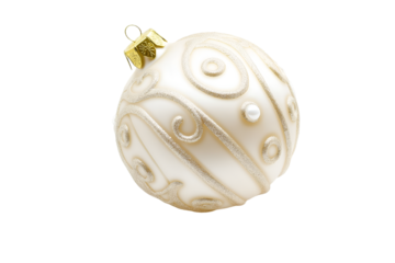 Golden white Christmas ball isolated on white background.