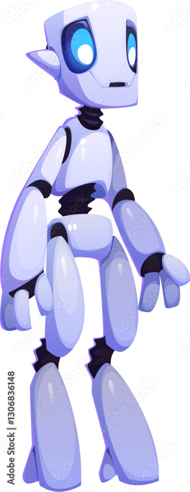 Poster cartoon futuristic robot mascot character or digital droid and cyber bot, vector personage. alien sp