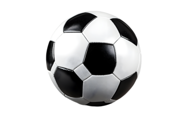 Black and white soccer ball on a transparent background.